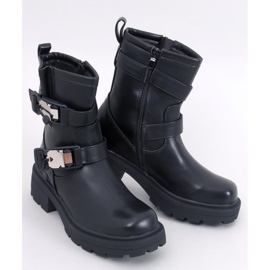 Botas militares femininas negras com decoração preto 1