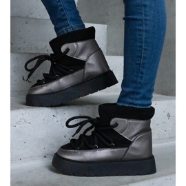Botas de neve femininas pretas com plataforma e forro de pele preto 1