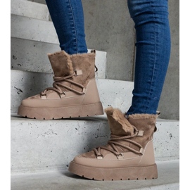 Botas femininas de neve plataforma bege escuro com forro de pele 1