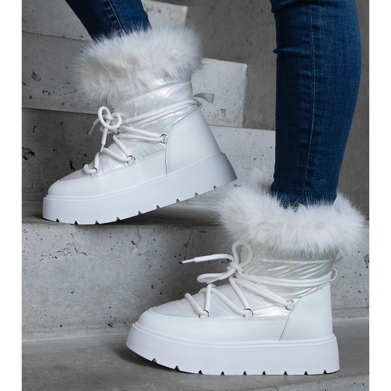 Botas de neve femininas com isolamento branco e pele 2