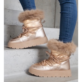 Botas de neve femininas com isolamento bege e pele dourado 1