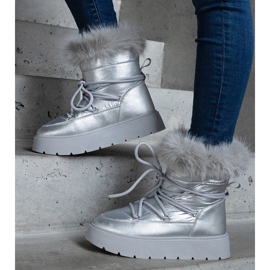 Botas de neve femininas com isolamento prateado e pele prata 1 Botas de neve femininas com isolamento prateado e pele prata 1