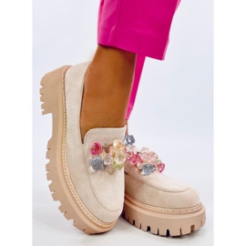 Mocassins plataforma femininos com pedras, bege 1 Mocassins plataforma femininos com pedras, bege 1