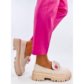 Mocassins plataforma femininos com pedras, bege 2 Mocassins plataforma femininos com pedras, bege 2