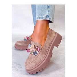 Seastar Mocassins femininos plataforma com pedras bege-cáqui 1