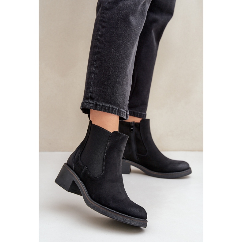 Botas femininas Chelsea quentes com salto baixo e zíper preto 1