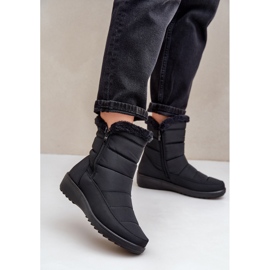 Botas femininas de neve com zíper e pele, pretas preto 2