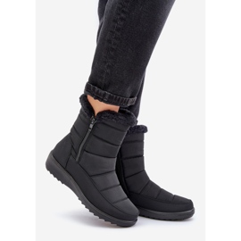 Botas femininas de neve com zíper e pele, pretas preto 1