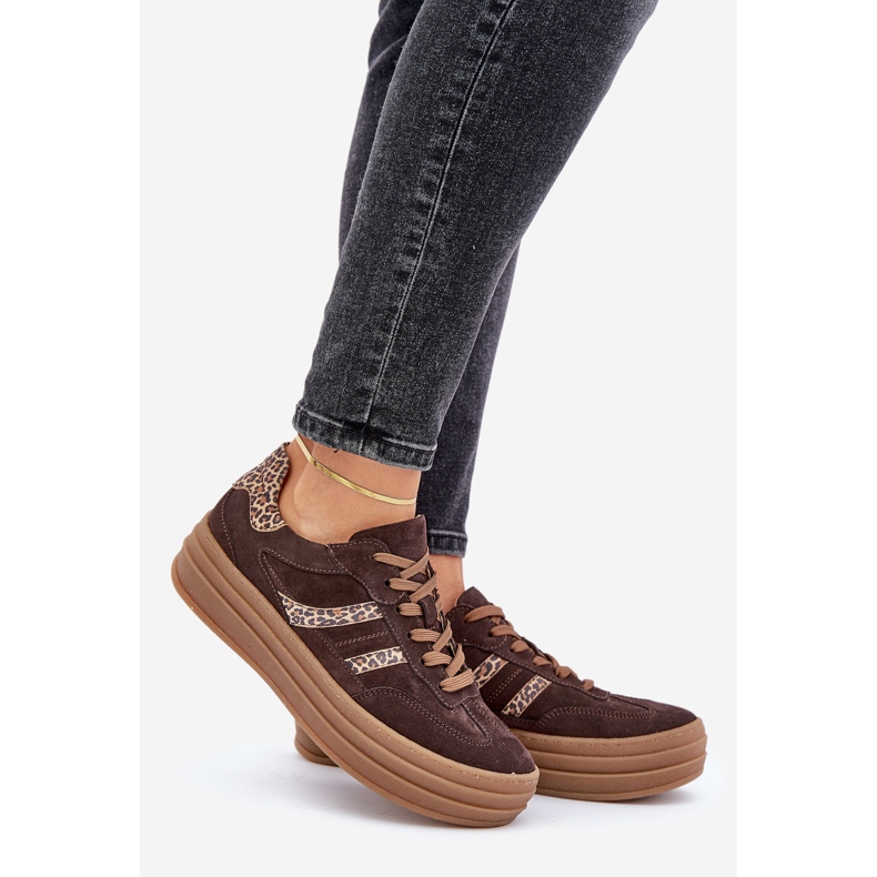 Zazoo N1176 Tênis de camurça na plataforma Leopard, Chocolate marrom 1