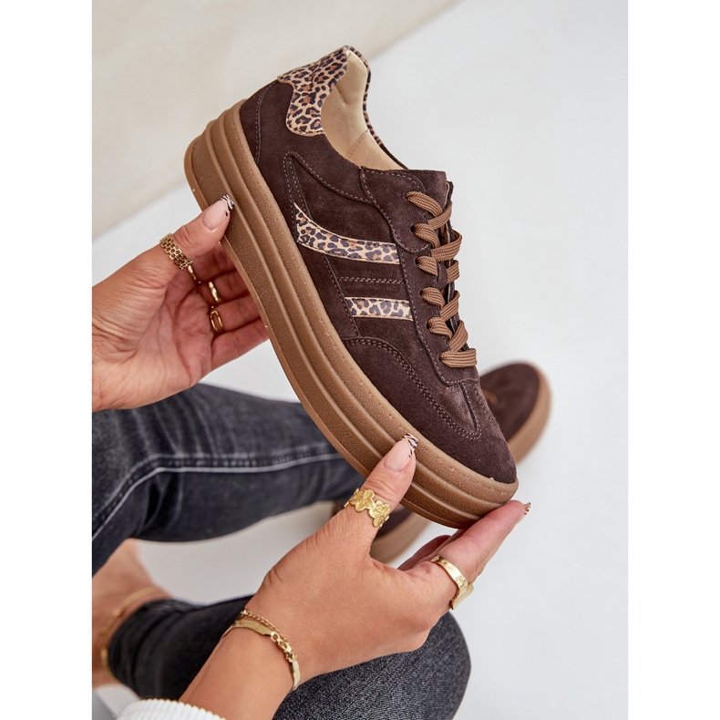 Zazoo N1176 Tênis de camurça na plataforma Leopard, Chocolate marrom 2