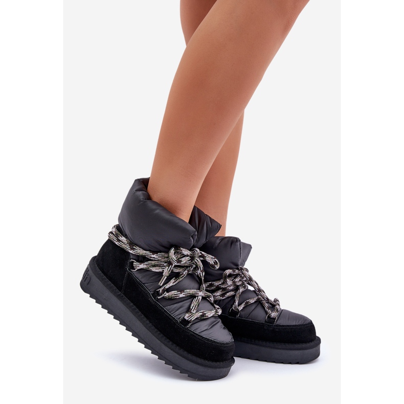 Botas femininas de camurça para neve com cadarço grosso D.Franklin DFSH375003 pretas preto 1