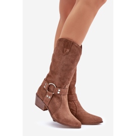 Zazoo 3669 Botas cowboy femininas de camurça meio cano marrom 1