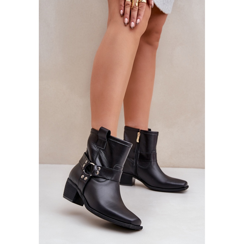 Botas de salto alto em couro natural Zazoo 3444/2 pretas preto 2