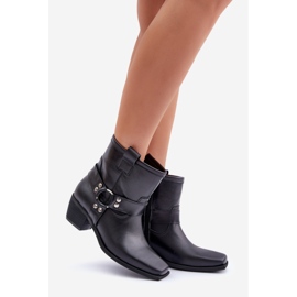 Botas de salto alto em couro natural Zazoo 3444/2 pretas preto 1