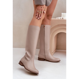 Zazoo 3616 Botas femininas de couro com zíper, bege claro 2