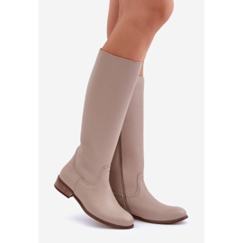 Zazoo 3616 Botas femininas de couro com zíper, bege claro 1
