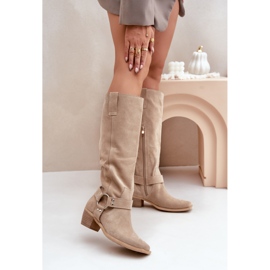 Botas de camurça com salto baixo e parte superior acima do joelho Zazoo 3444/O Bege Claro 2 Botas de camurça com salto baixo e parte superior acima do joelho Zazoo 3444/O Bege Claro 2