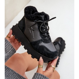 Tênis feminino Trapper de couro com pele na plataforma Big Star OO274A329 preto 2