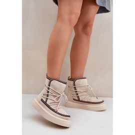 Botas femininas de neve com bordado na plataforma, bege claro 2