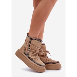 Botas de neve femininas marrons com bordado na plataforma marrom 1