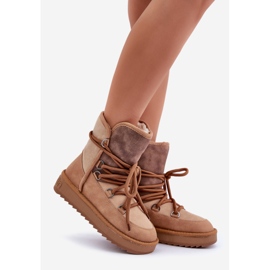 Botas de neve femininas em plataforma com amarração D.Franklin DFSH370013 camelo marrom 1
