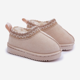 Botas infantis de neve na plataforma, forradas com pele, bege claro 1