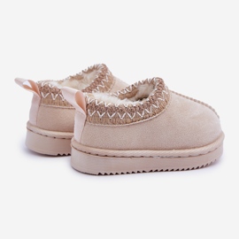 Botas infantis de neve na plataforma, forradas com pele, bege claro 2
