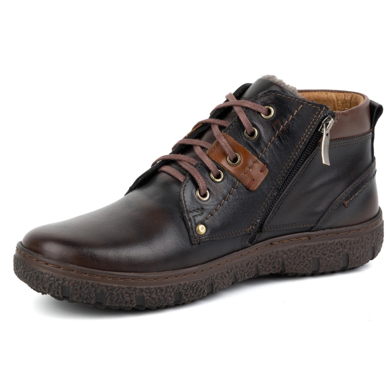 Kampol Sapatos de inverno masculinos em couro com isolamento 108/K castanho marrom 1