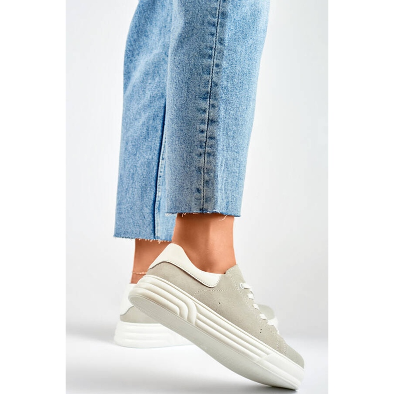 Calçados esportivos femininos de couro, cinza GD-XF-113G 1