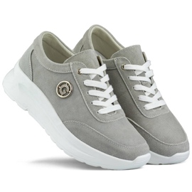 Tênis feminino de couro na plataforma, cinza GD-XF-108G 1