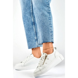 Calçado esportivo feminino com plataforma de couro, branco GD-LX1001W 1