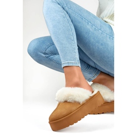 Chinelos plataforma femininos com pele de camelo 81366-2-C castanho 2