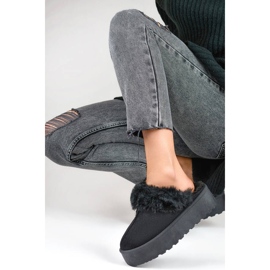 Chinelos plataforma femininos com pele, pretos 81366-1B 1