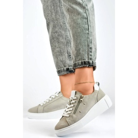 Goodin Calçado esportivo feminino de couro na plataforma, cinza GD-LX1001G 2