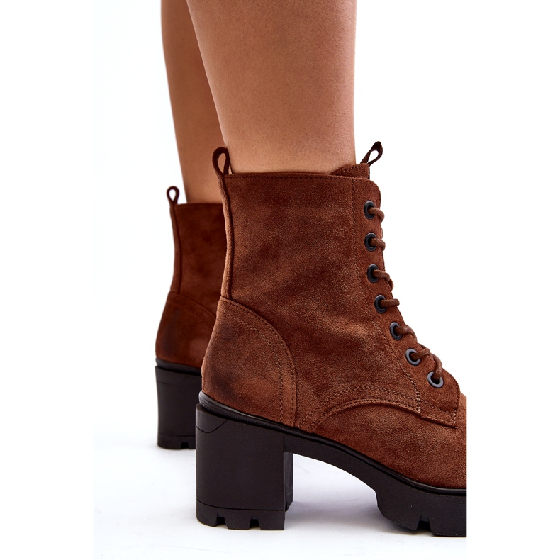 Laura La.Fi Botas femininas marrons de salto alto com cadarço castanho 2