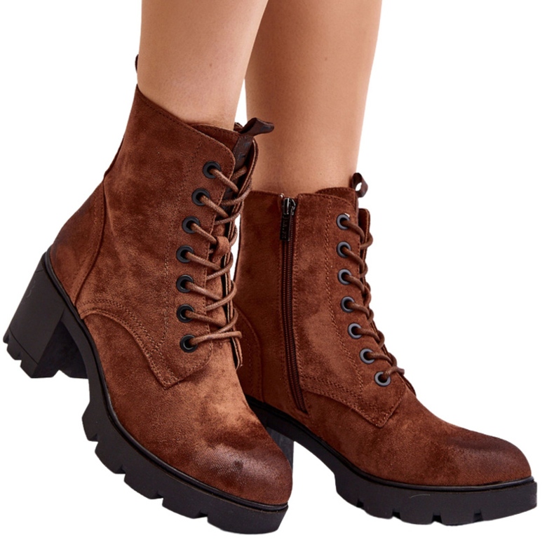 Laura La.Fi Botas femininas marrons de salto alto com cadarço castanho 4