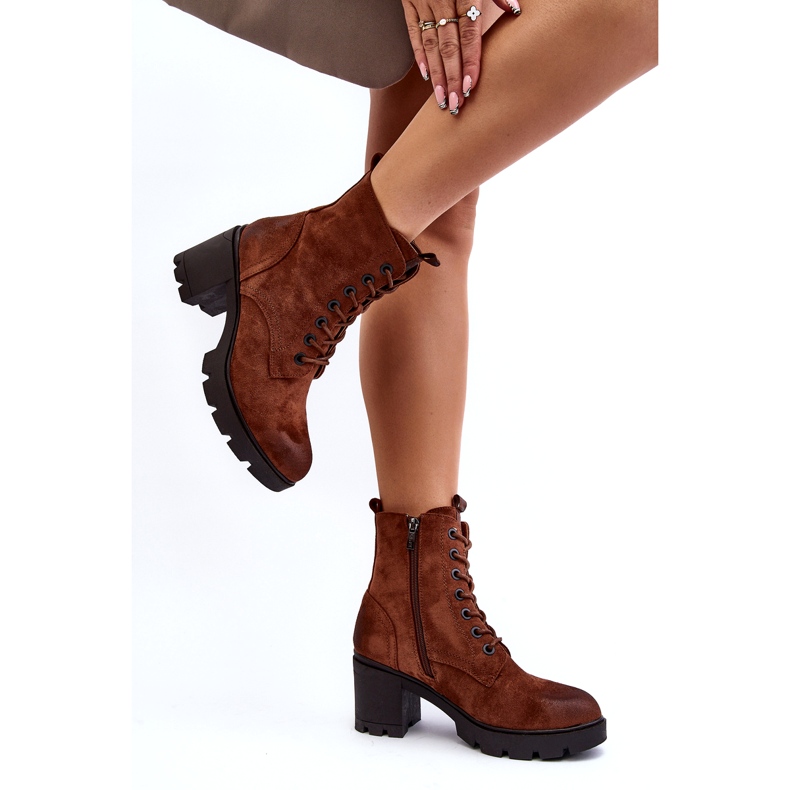 Laura La.Fi Botas femininas marrons de salto alto com cadarço castanho 3