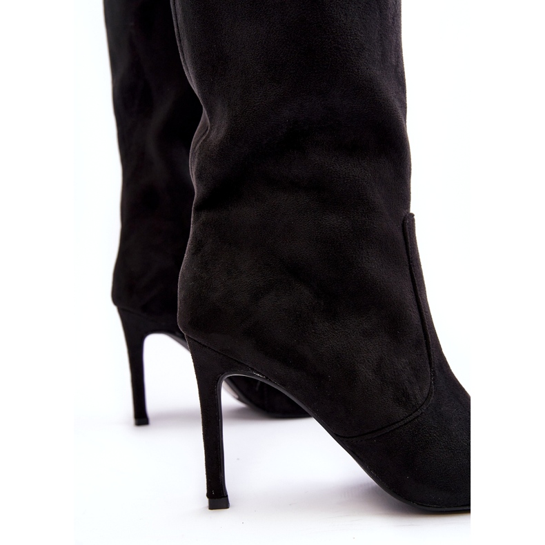 Joalice Botas femininas de salto médio de cano alto pretas Odetteia preto 4