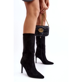 Joalice Botas femininas de salto médio de cano alto pretas Odetteia preto 3