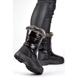 Botas femininas altas de neve com isolamento preto e pele, sapatos quentes de inverno 2
