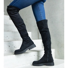 Botas compridas pretas com cano flexível e sola plana preto 1