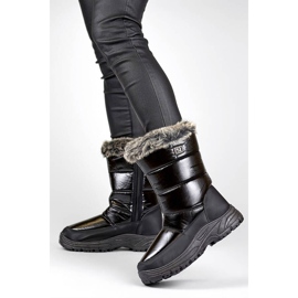 Botas de neve femininas com pele e zíper, pretas N1612B preto 1