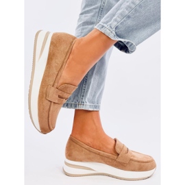 Mocassins femininos de cunha de camelo marrom 2