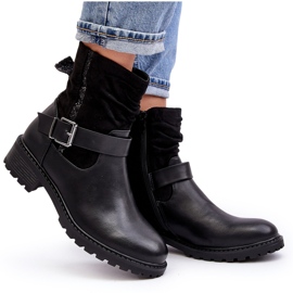 Erynn Botas rasas femininas com fivela, pretas preto 4