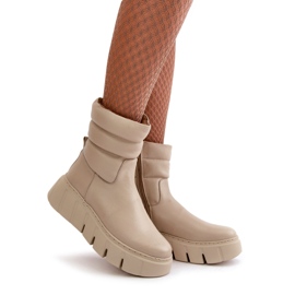 Zazoo 60512 Botas femininas de couro com zíper, quentes com feltro, bege claro 1