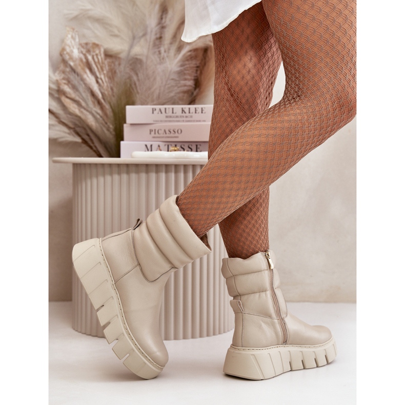 Zazoo 60512 Botas femininas de couro com zíper, quentes com feltro, bege claro 3