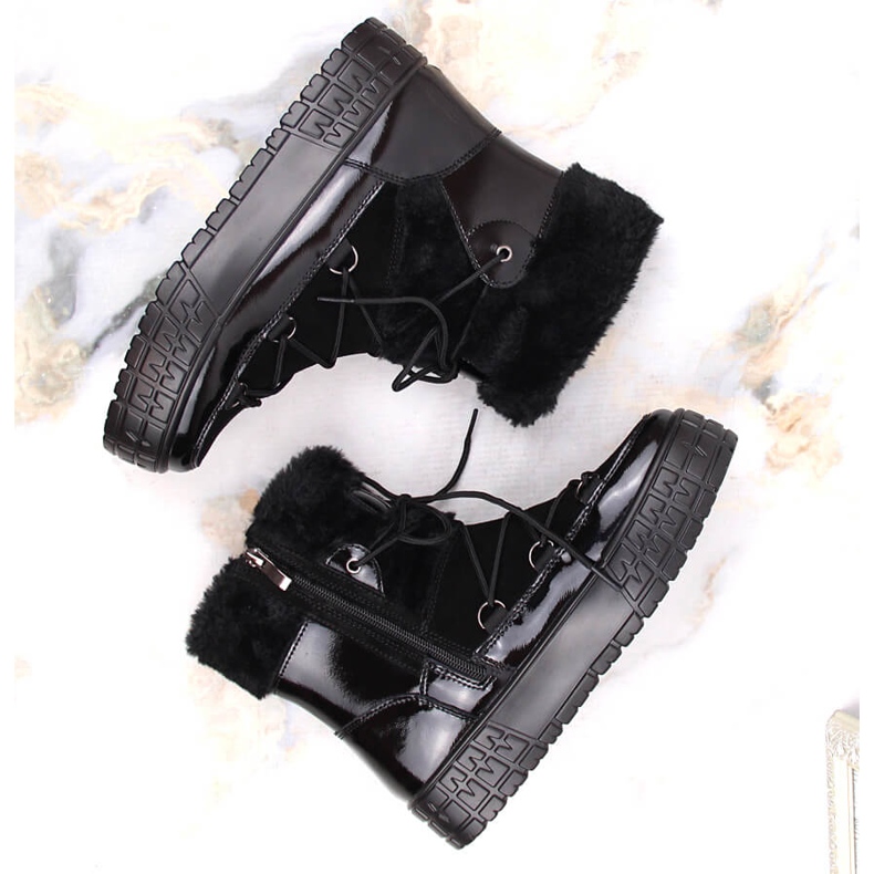 Filippo Women's Snow Boots com pêlo, pêlo lacado preto 2