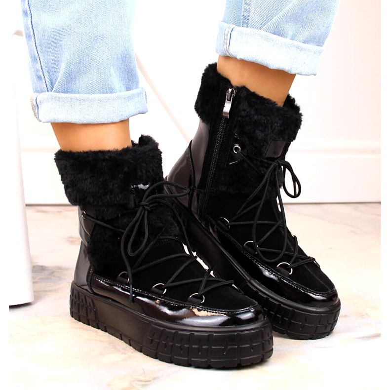 Filippo Women's Snow Boots com pêlo, pêlo lacado preto 3