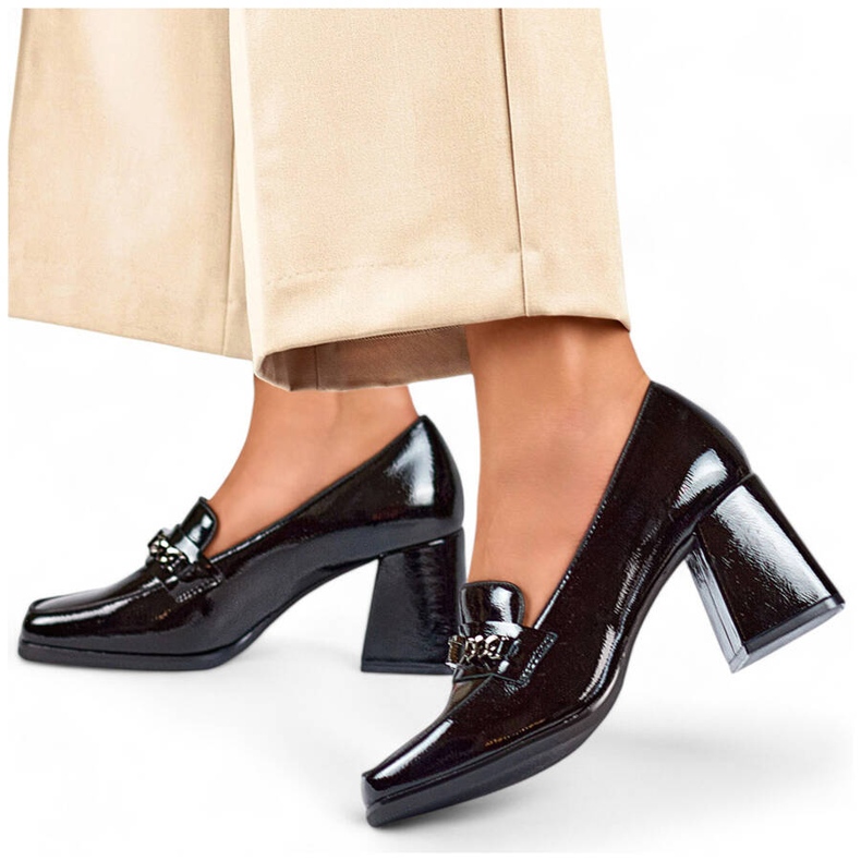 Sapatos elegantes pretos envernizados com salto alto 24-12322B 1