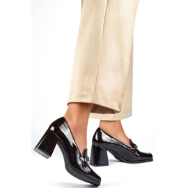 Sapatos elegantes pretos envernizados com salto alto 24-12322B 2
